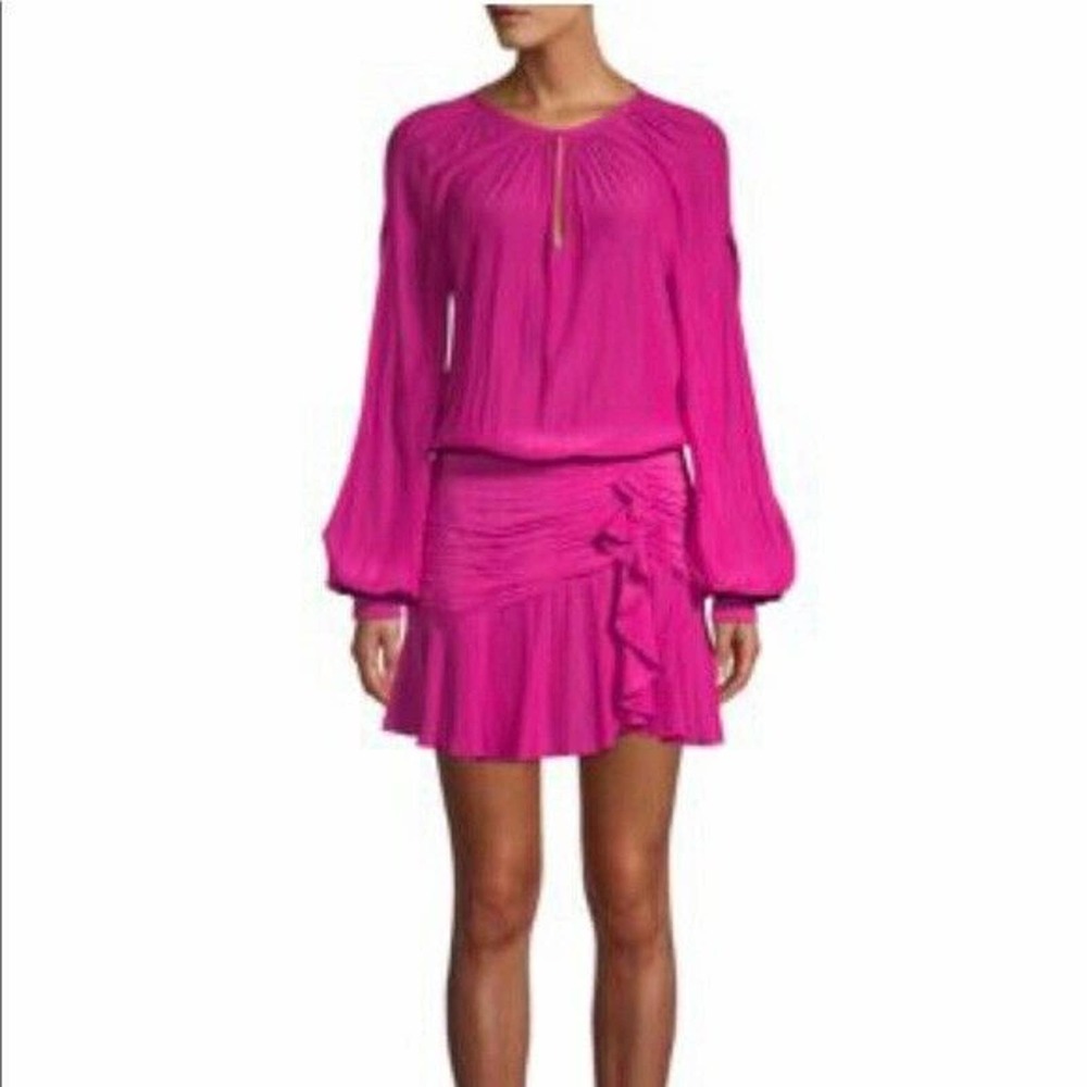 Ramy Brook Becca Dress Pink Ruched Split Sleeves